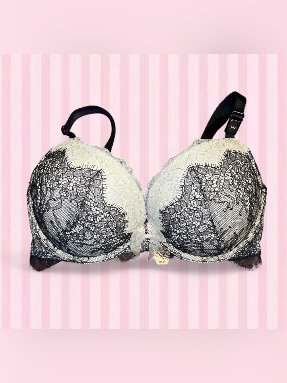 Victorias Secret 2012 Dream Angels Push Up Bra - White Black Lace NOS